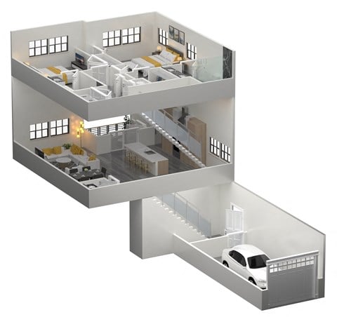Floor plan for 2 beds, 2.5 baths, 1299 sqft